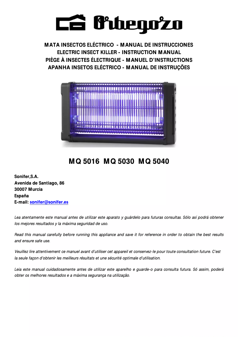 Page 1 de la notice Manuel utilisateur Orbegozo MQ 5040