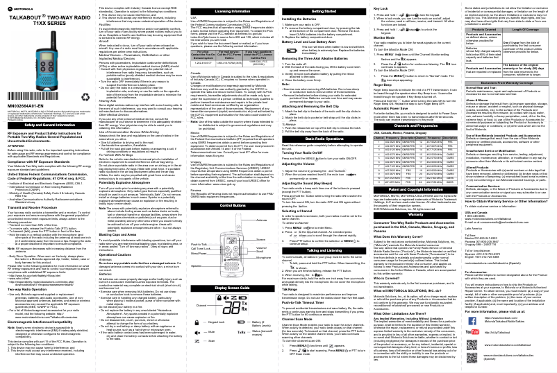 Image de la première page du manuel de l'appareil Talkabout T100
