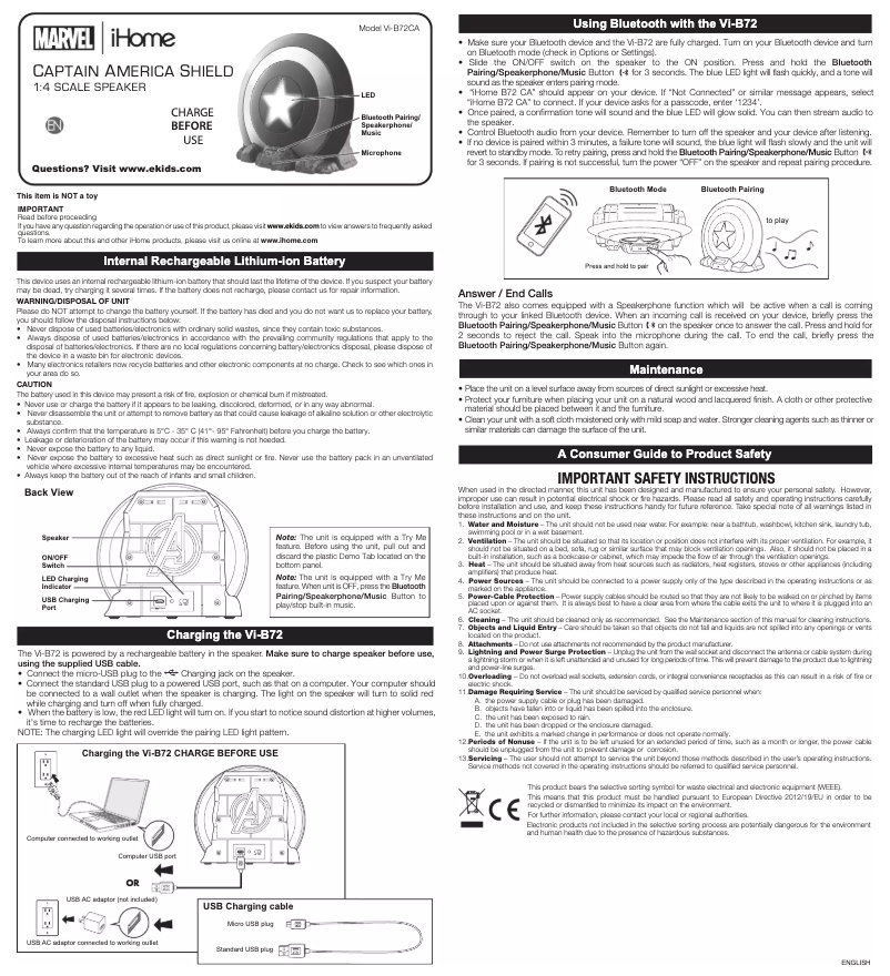 Page 1 de la notice Manuel utilisateur iHome VI-B72CA