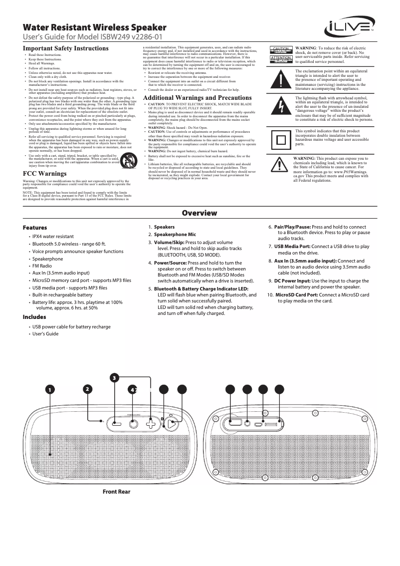 Page 1 de la notice Manuel utilisateur iLive ISBW249