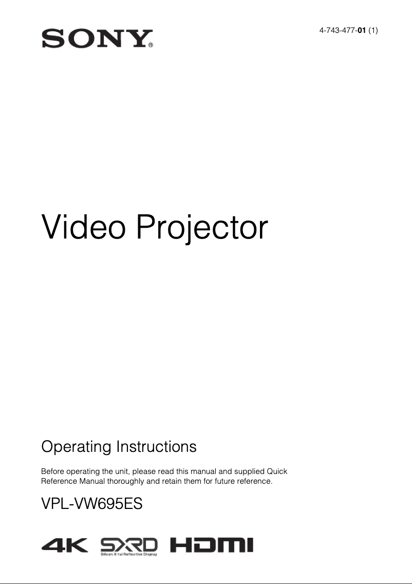 Page 1 de la notice Manuel utilisateur Sony VPL-VW695ES