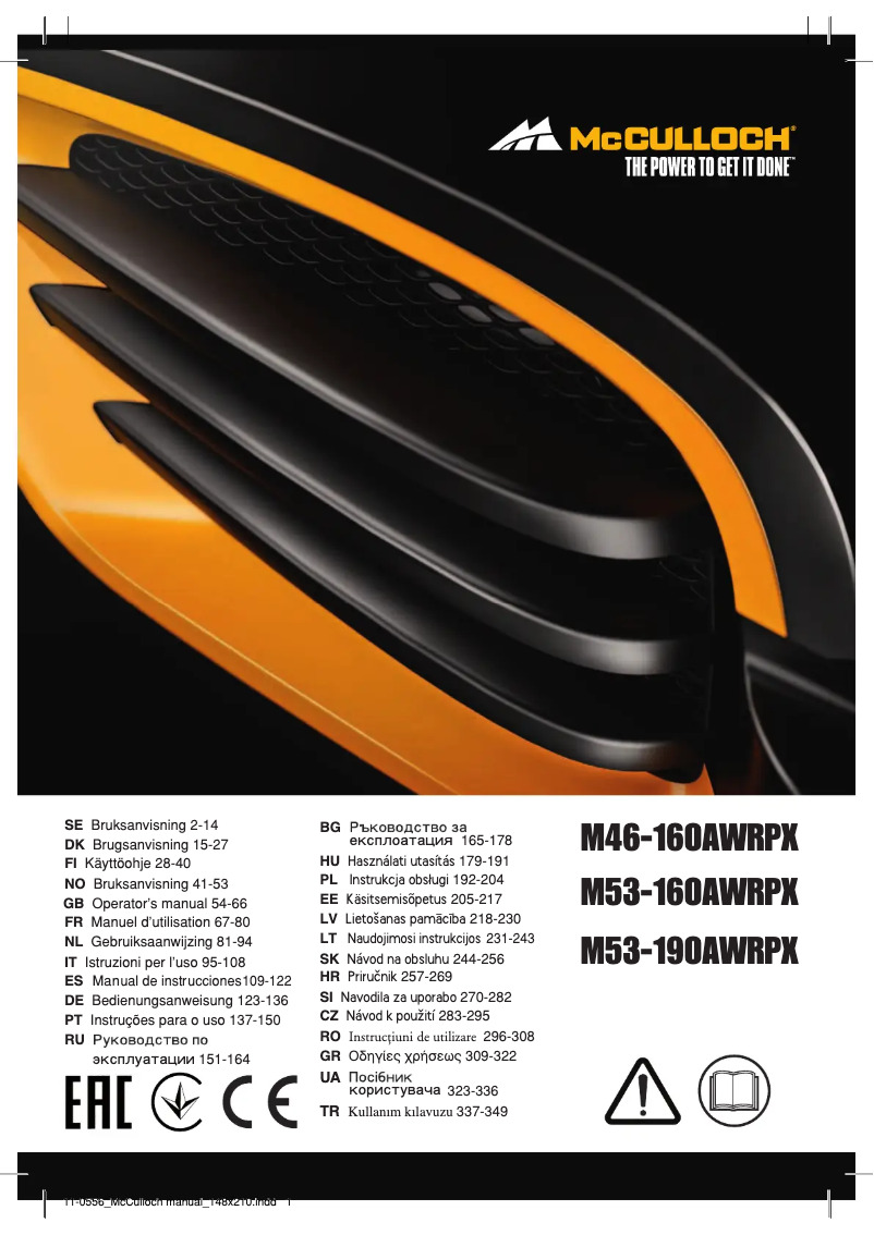 Page n°1 - Manuel utilisateur McCulloch M46-160AWRPX