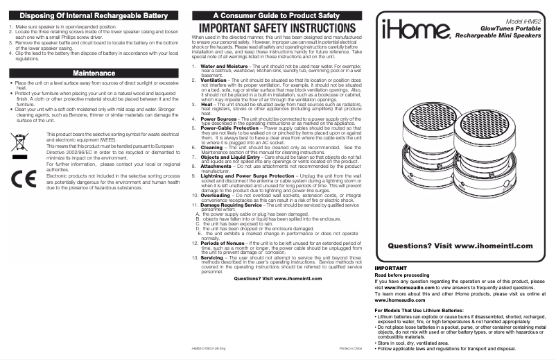 Página 1 del manual Manual de usuario iHome iHM62