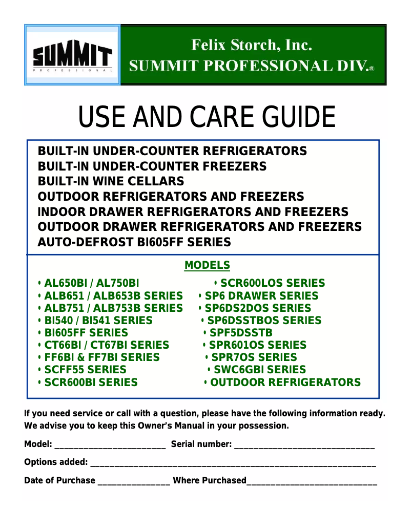 Page n°1 - Manuel utilisateur Summit SWC6GWLBITB