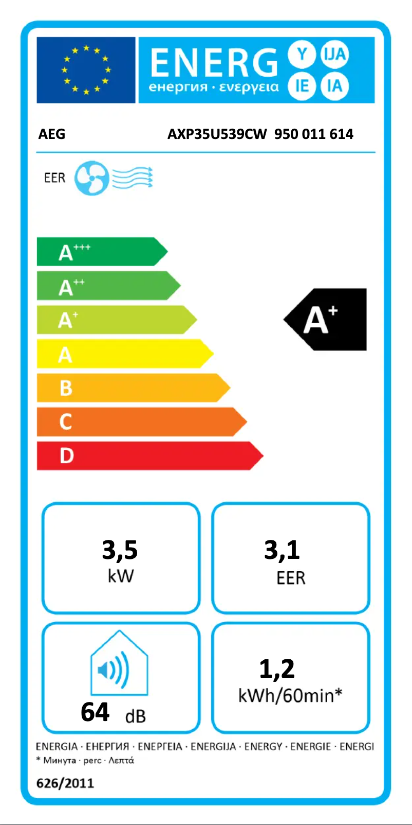 Page n°1 - Label énergétique AEG AXP35U539CW