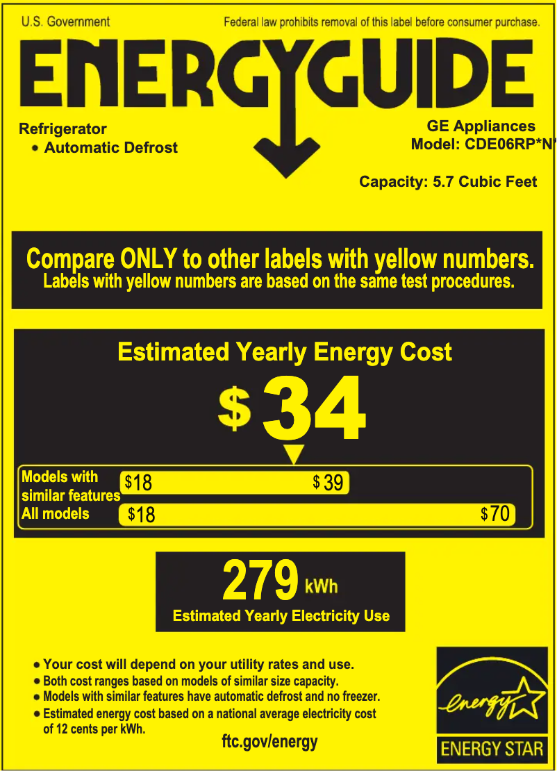 Page n°1 - Label énergétique GE CDE06RP2NS1