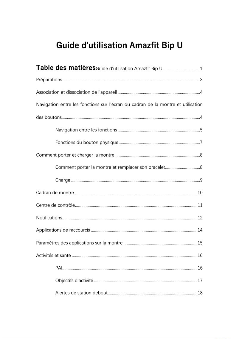 Page 1 de la notice Manuel utilisateur Amazfit Bip U