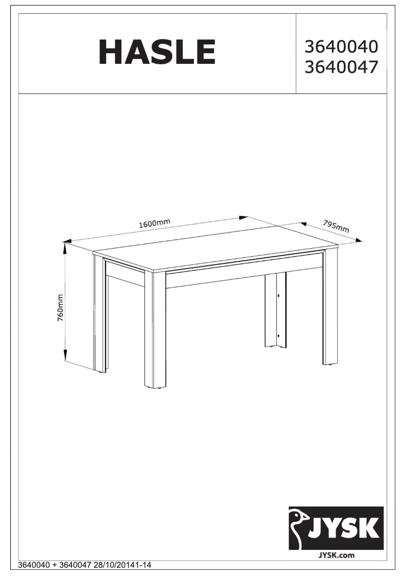 Page n°1 - Manuel utilisateur JYSK Hasle (80x160x76)