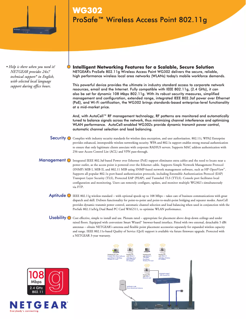 Page 1 de la notice Fiche technique Netgear WG302