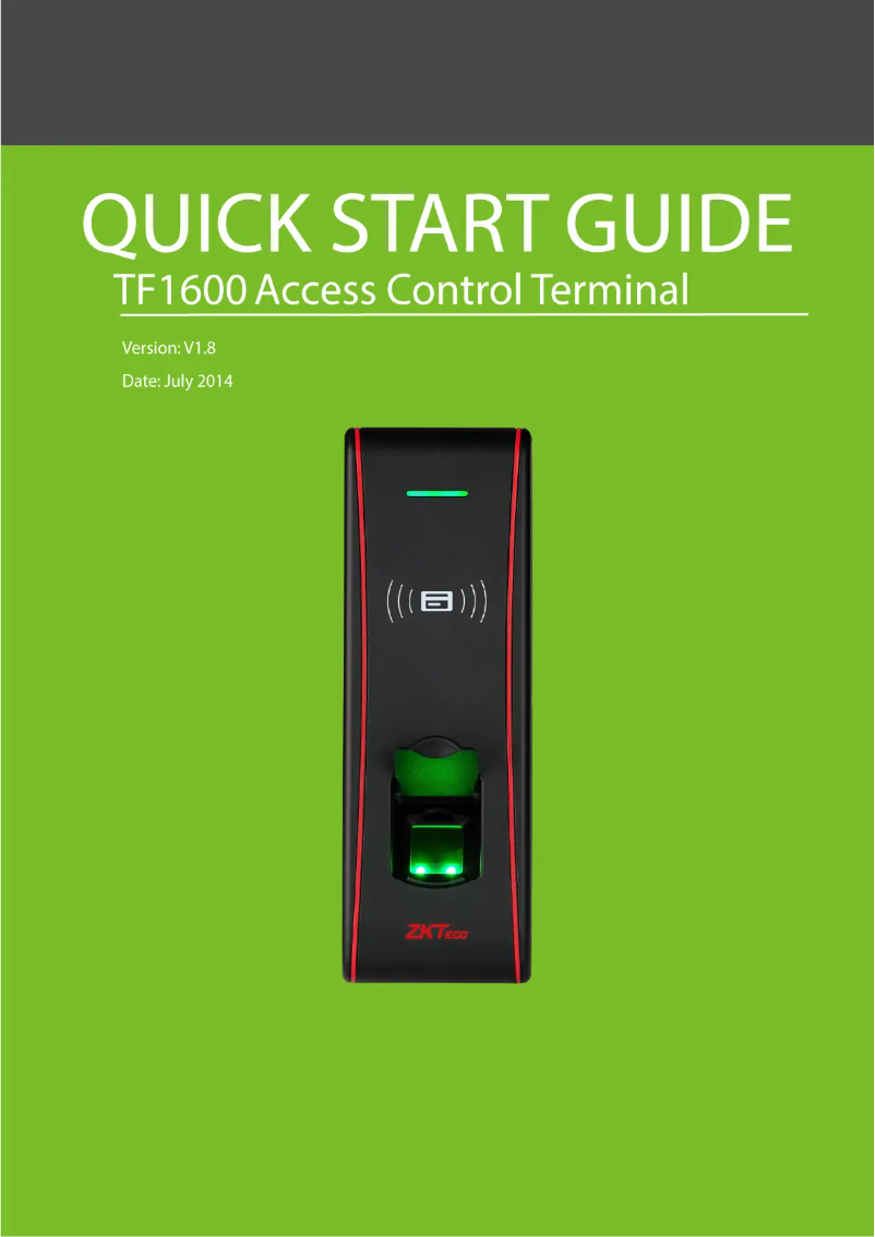 Page 1 de la notice Guide de démarrage rapide ZKTeco TF1600