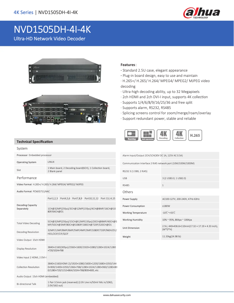 Page n°1 - Fiche technique Dahua Technology NVD1505DH-4I-4K