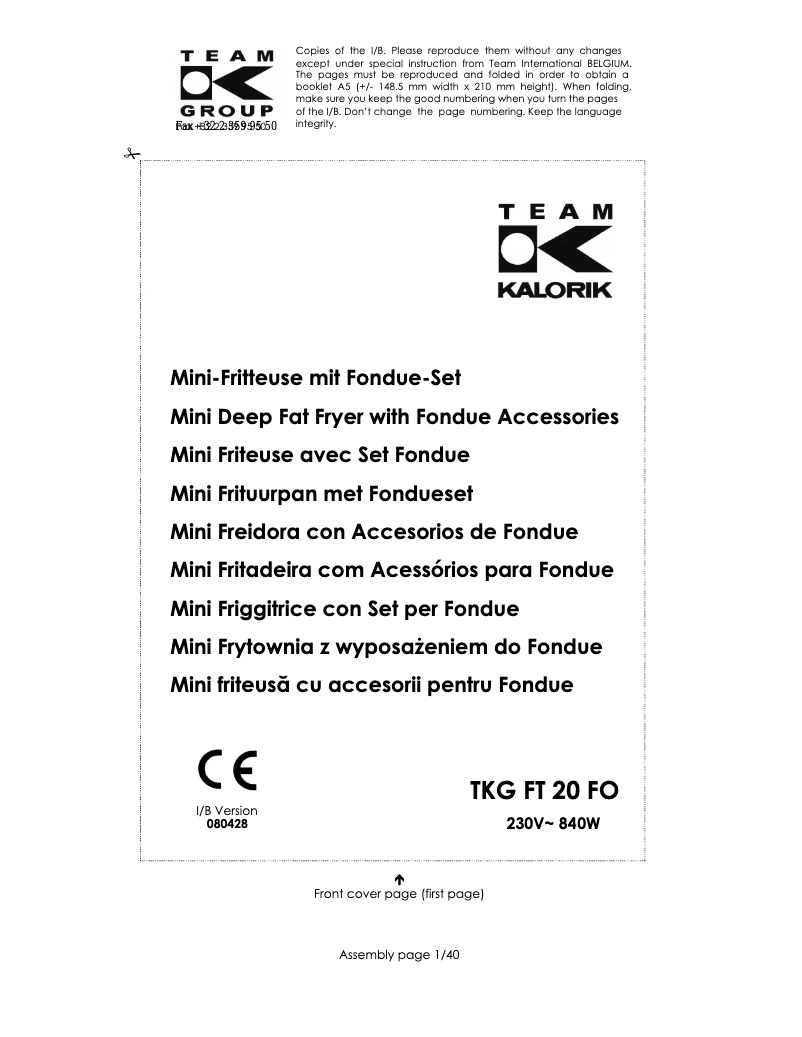Page n°1 - Manuel utilisateur Team TKG FT 20 FO