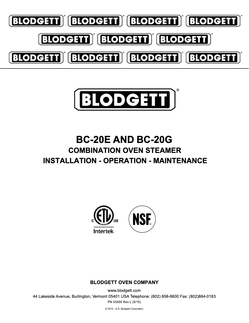 Page 1 de la notice Manuel utilisateur Blodgett BC-20E