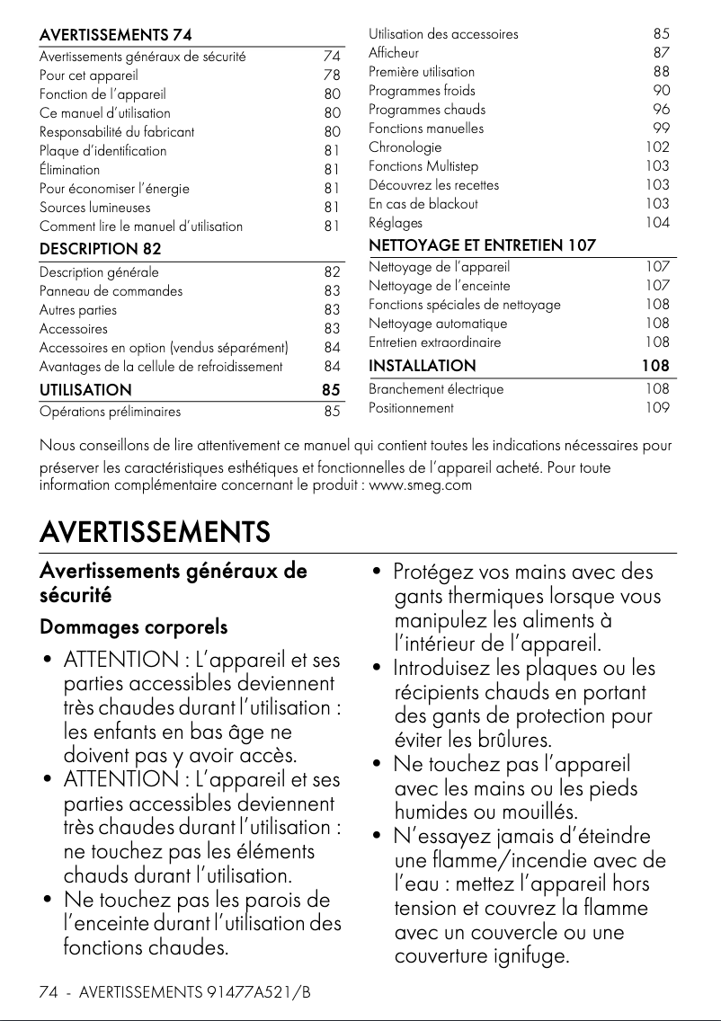 Page 1 de la notice Manuel utilisateur Smeg SBC4304X