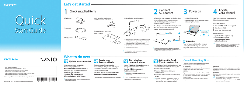 Page n°1 - Guide d'installation Sony Vaio VPCZ22SHX