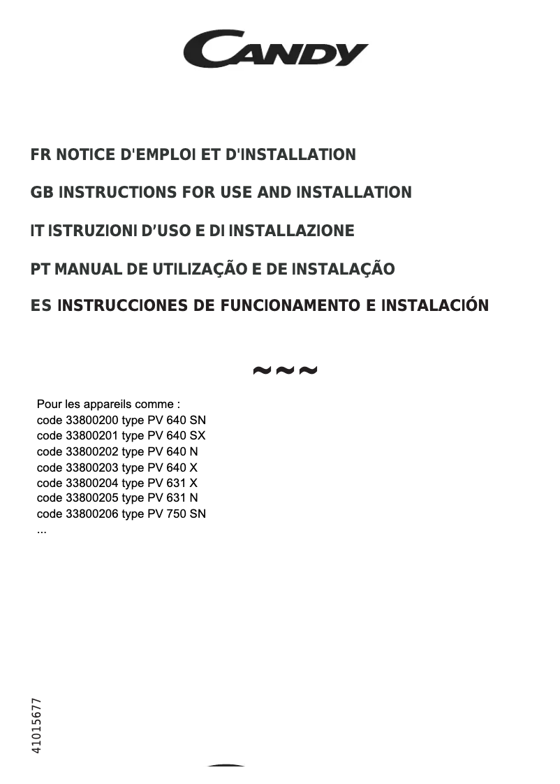 Page 1 de la notice Manuel utilisateur Candy PV 640 SX