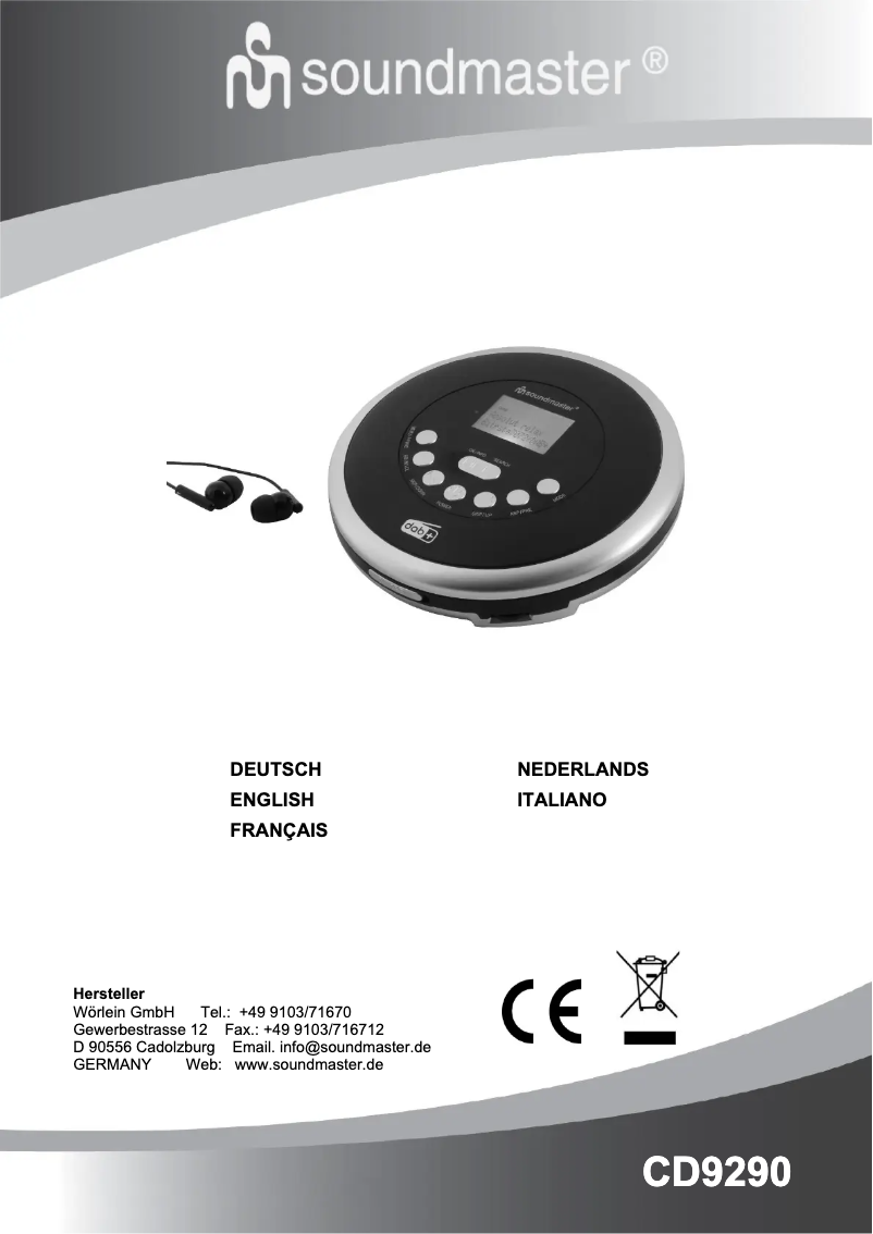 Page 1 de la notice Manuel utilisateur Soundmaster CD9290