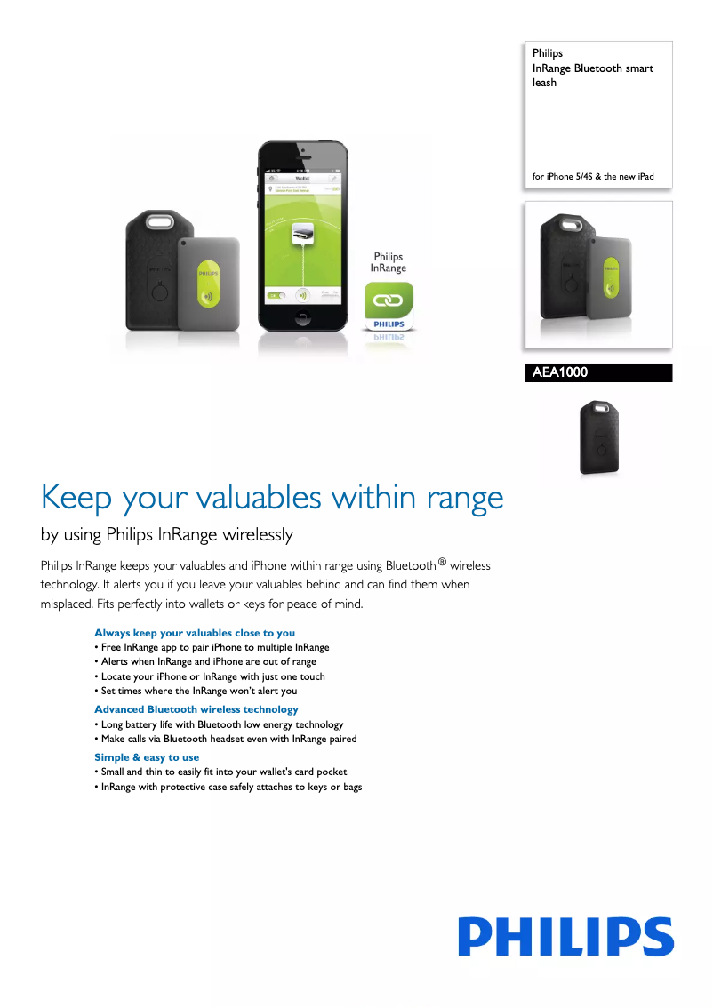 Page 1 de la notice Brochure Philips InRange Bluetooth Smart Leash AEA1000