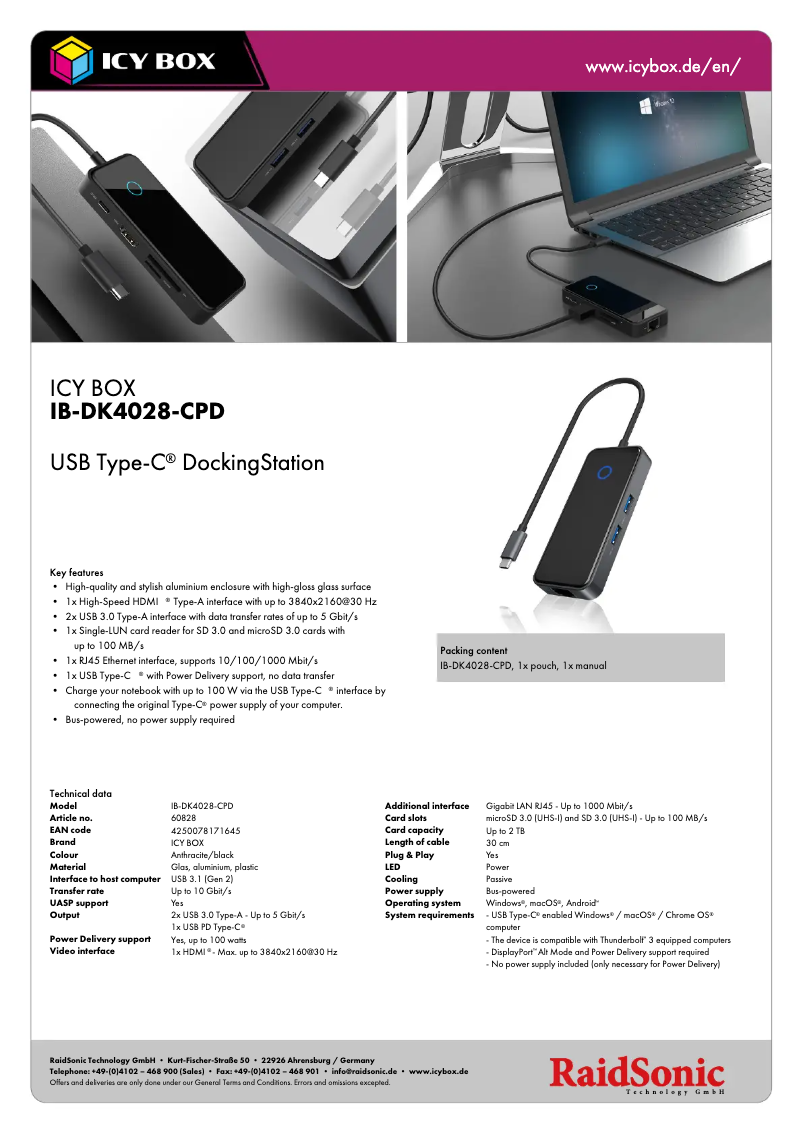 Página 1 del manual Ficha técnica Icy Box IB-DK4028-CPD