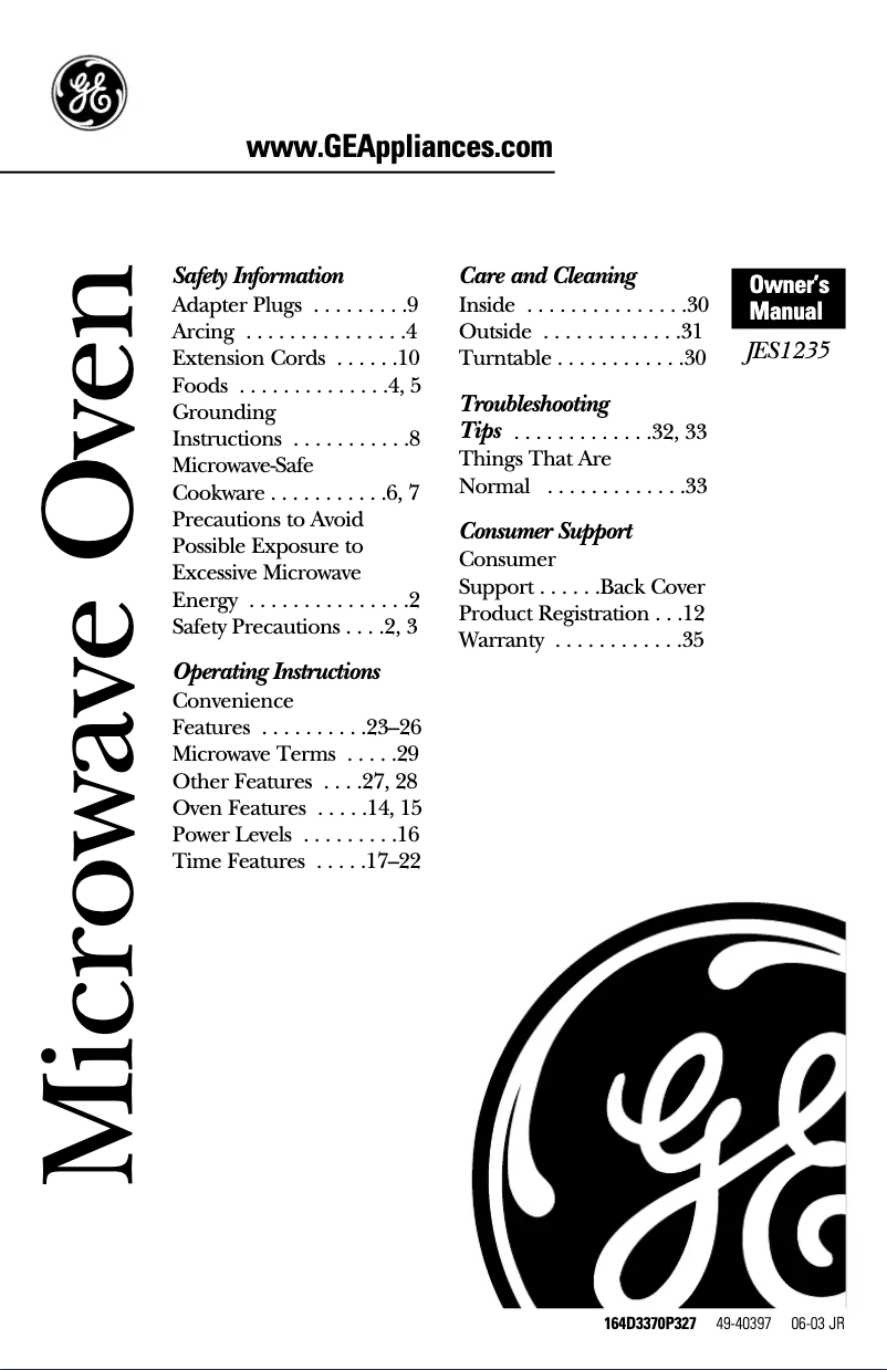 Page n°1 - Manuel utilisateur GE JES1235BF