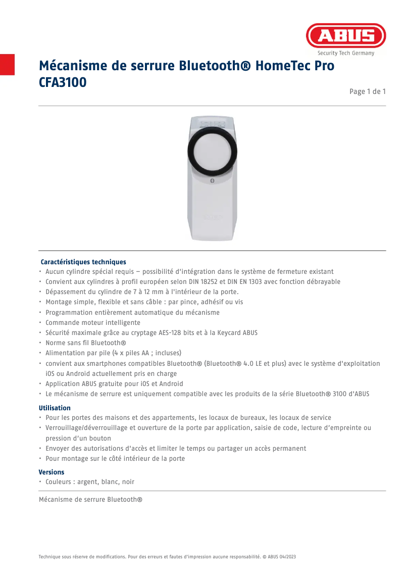 Image de la première page du manuel de l'appareil CFA3100