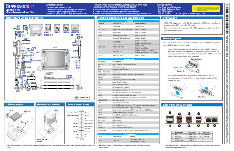 Page 1 de la notice Guide de démarrage rapide Supermicro X13SAV-PS