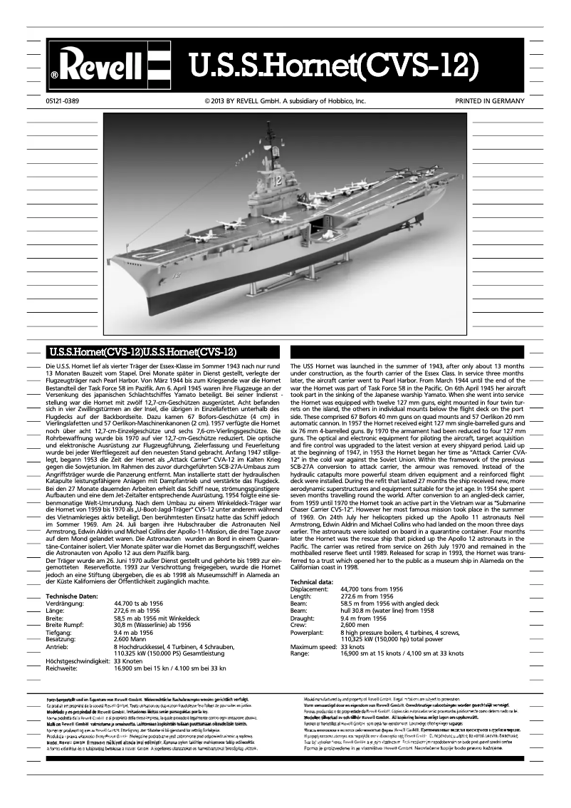 Image de la première page du manuel de l'appareil U.S.S. Hornet (CVS-12)