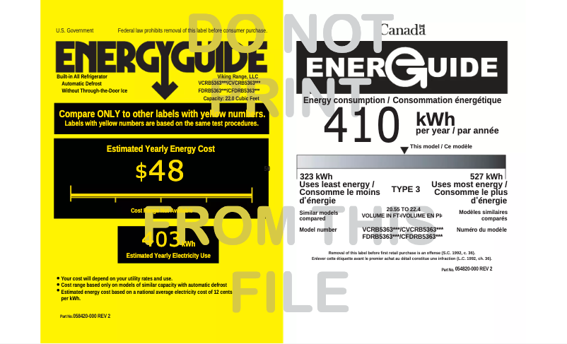 Page 1 de la notice Label énergétique Viking VCRB5303R