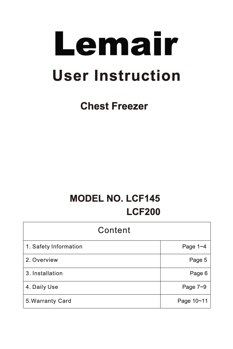 Page n°1 - Manuel utilisateur Lemair LCF145