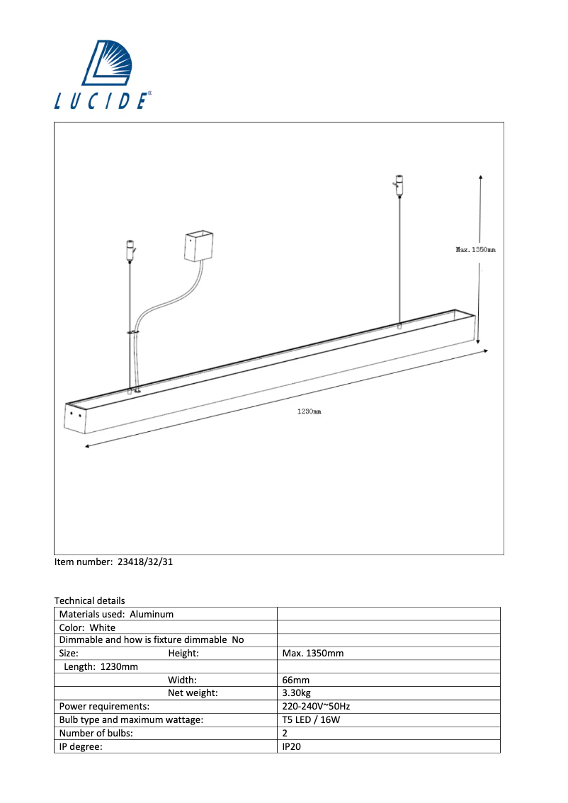 Page n°1 - Manuel utilisateur Lucide Lino led 23418/32/31