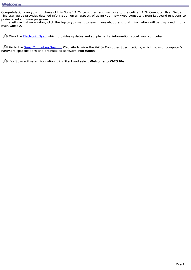 Page 1 de la notice Manuel utilisateur Sony Vaio VGN-S380B04