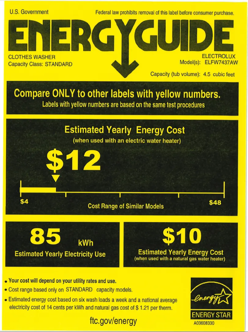Page n°1 - Label énergétique Electrolux ELFW7437AW