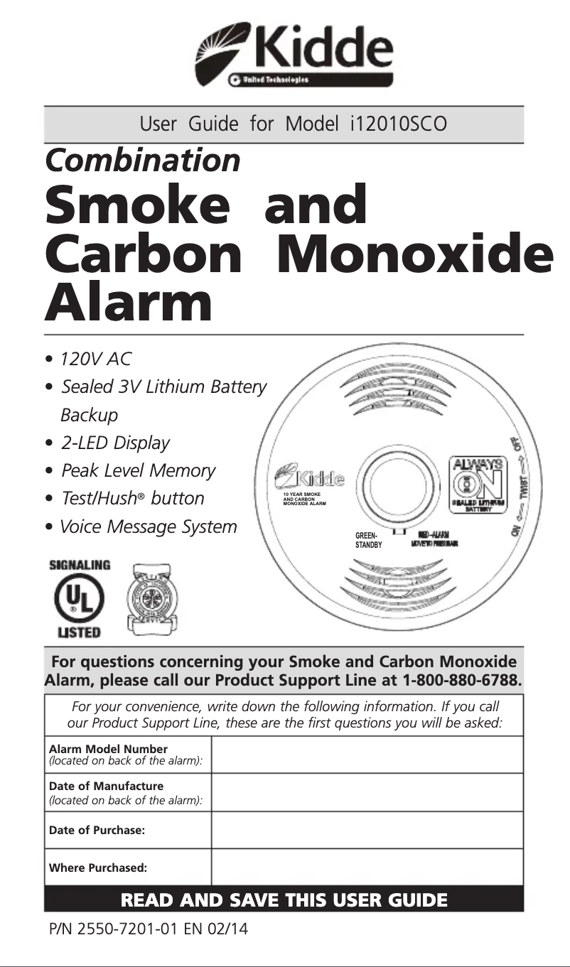 Page n°1 - Manuel utilisateur Kidde Worry-Free i12010SCO