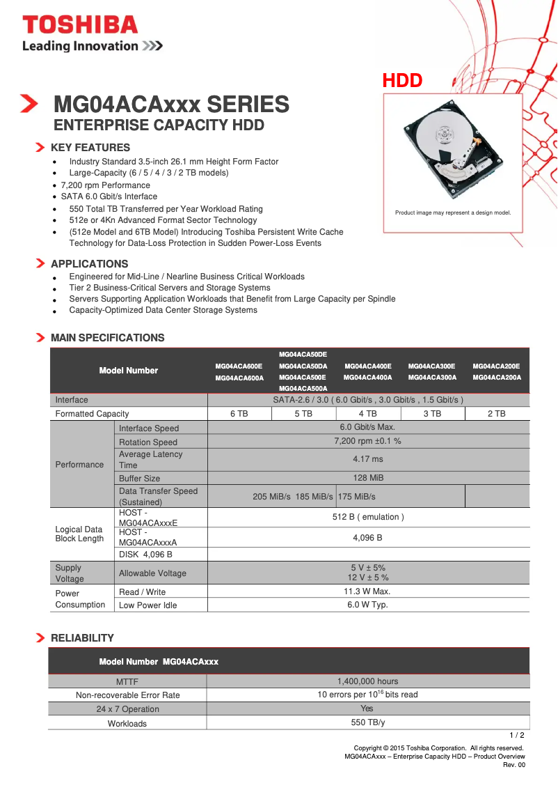 Page n°1 - Manuel utilisateur Toshiba MG04ACA400A
