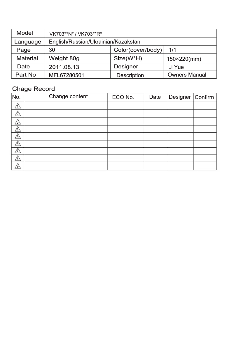 Page n°1 - Manuel utilisateur LG VK70362N
