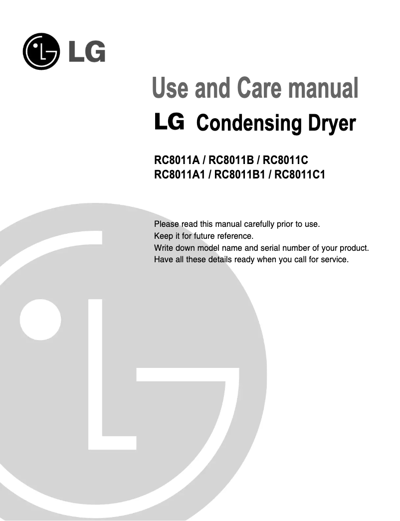 Page n°1 - Manuel utilisateur LG RC8011B