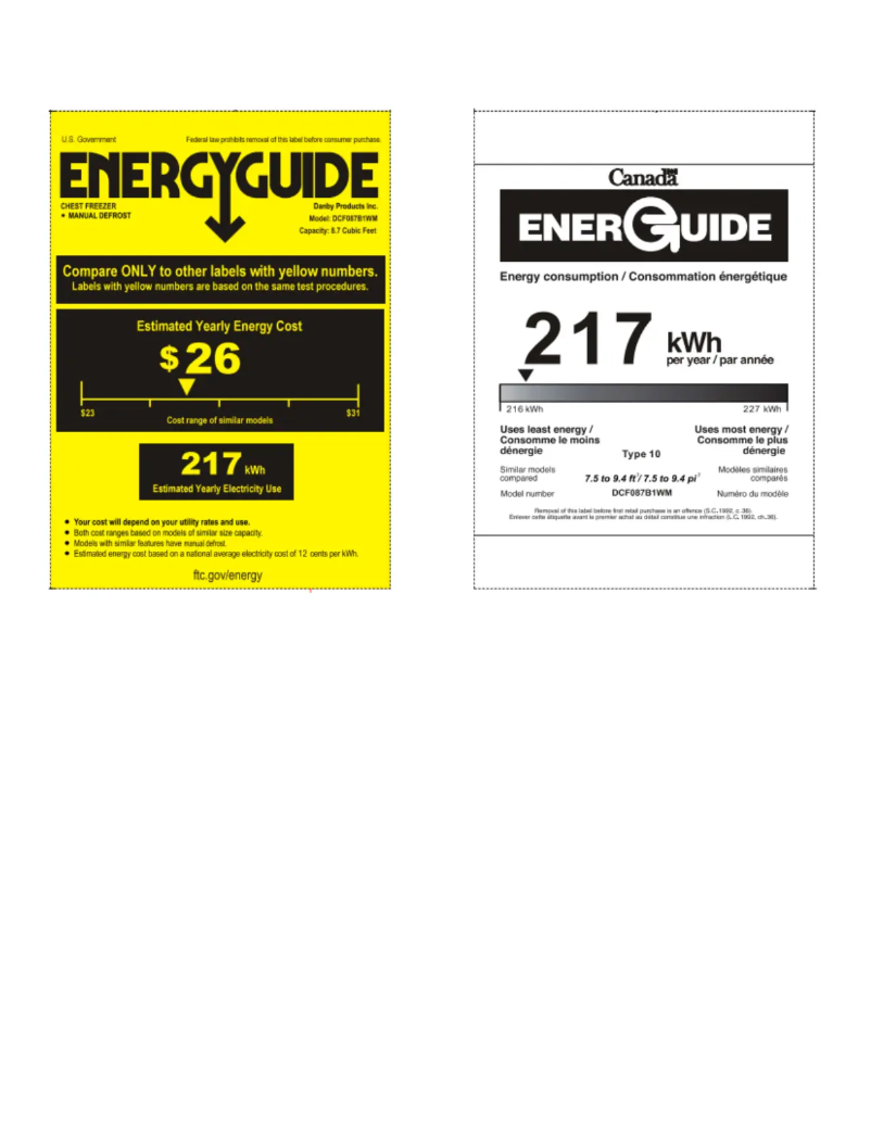 Page 1 de la notice Label énergétique Danby DCF087B1WM