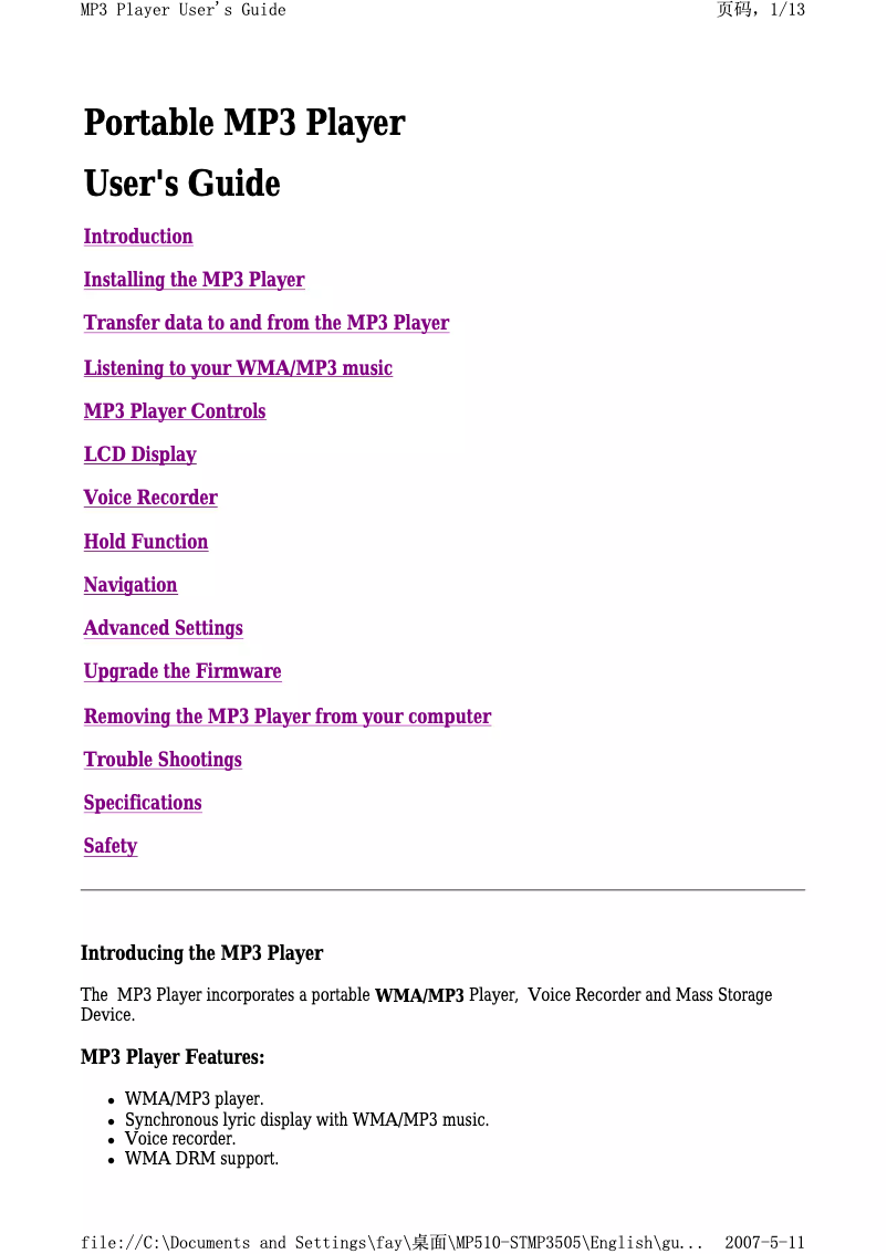 Page 1 de la notice Manuel utilisateur Curtis MP510