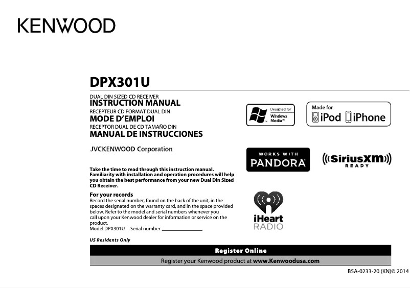 Page n°1 - Manuel utilisateur Kenwood DPX301U