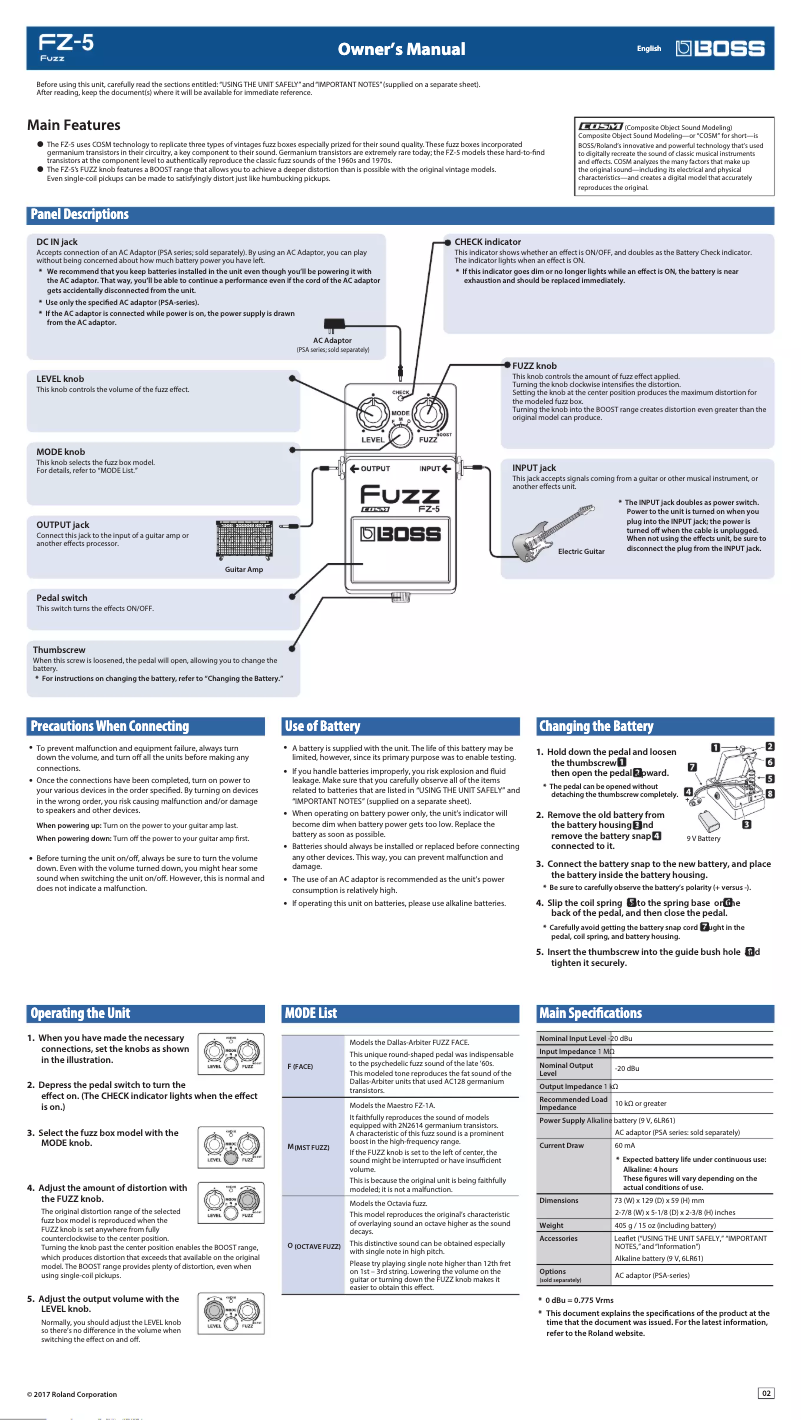 Page n°1 - Manuel utilisateur Boss FZ-5