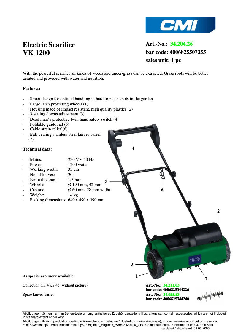 Page n°1 - Fiche technique CMI VK 1200