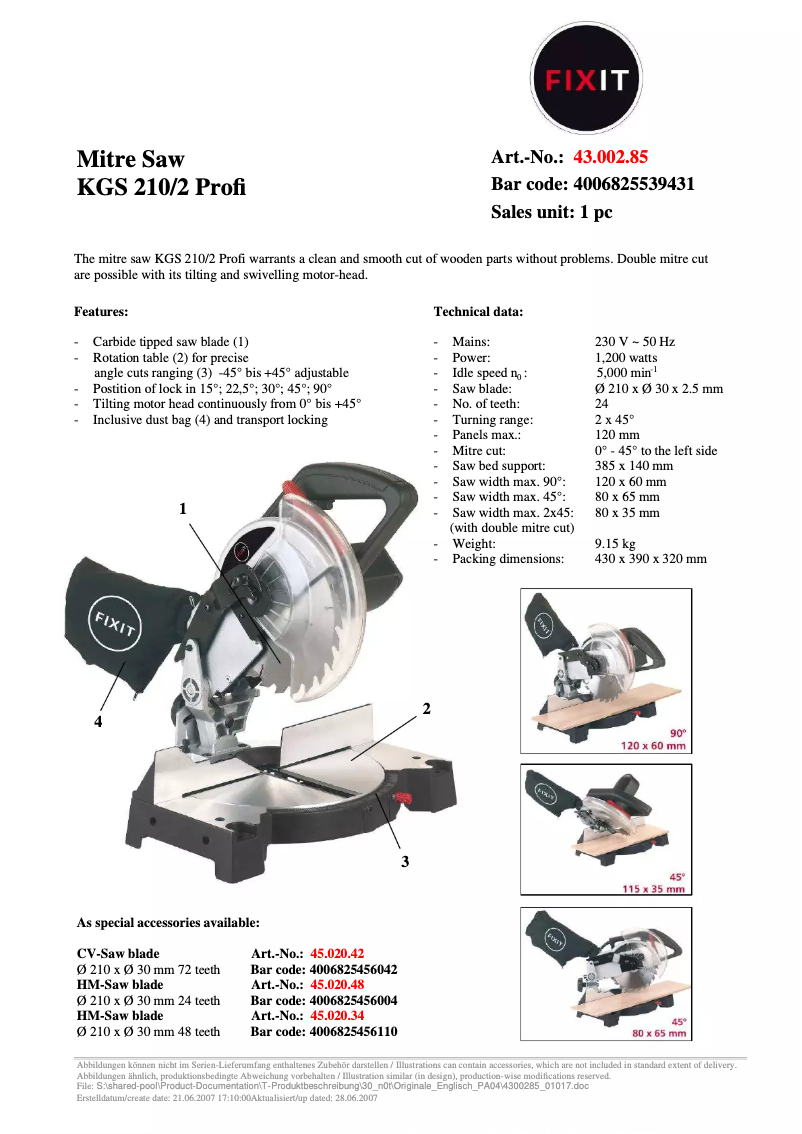 Page 1 de la notice Manuel utilisateur FIXIT KGS 210/2 Profi