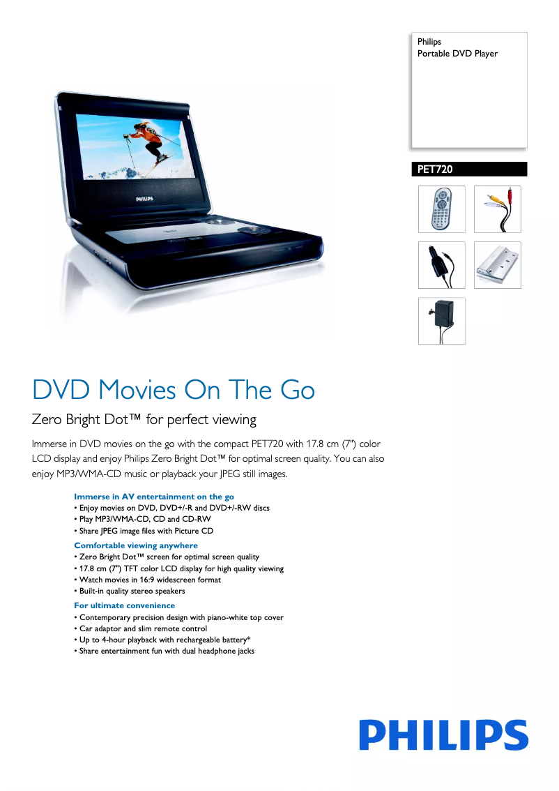 Page 1 de la notice Brochure Philips PET720