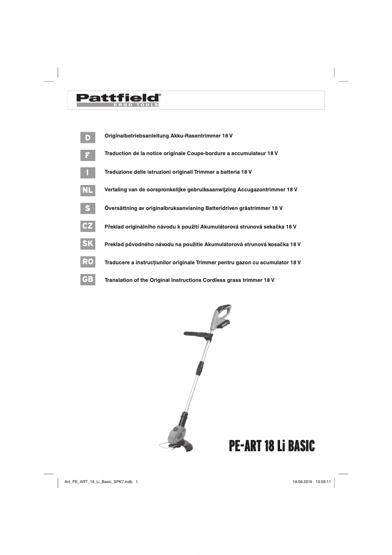 Page 1 de la notice Manuel utilisateur Pattfield PE-ART 18 Li Basic
