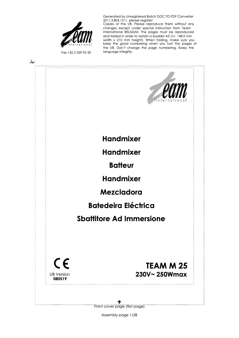 Page 1 de la notice Manuel utilisateur Team M 25 G