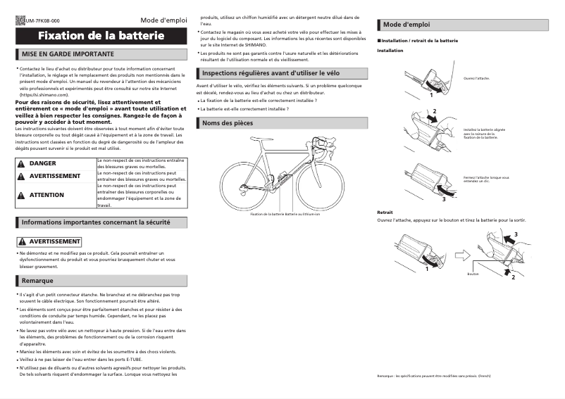 Page n°1 - Manuel utilisateur Shimano BM-DN100-I