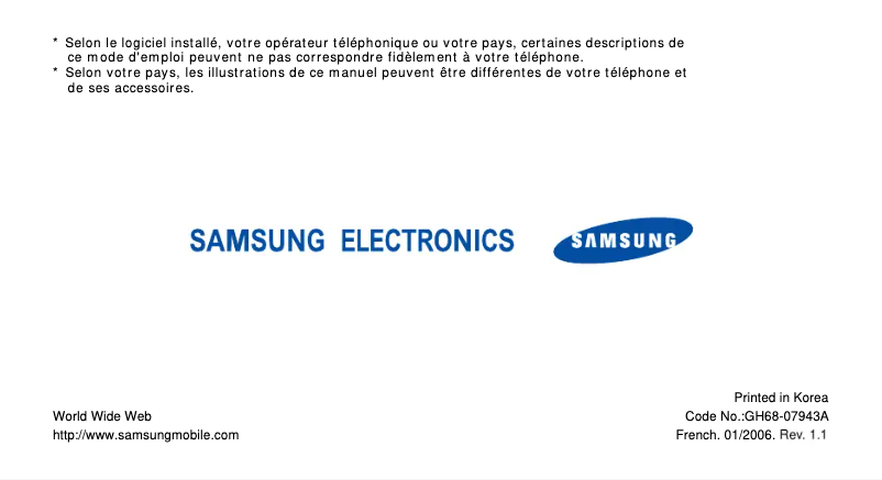 Page 1 de la notice Manuel utilisateur Samsung SGH-X810