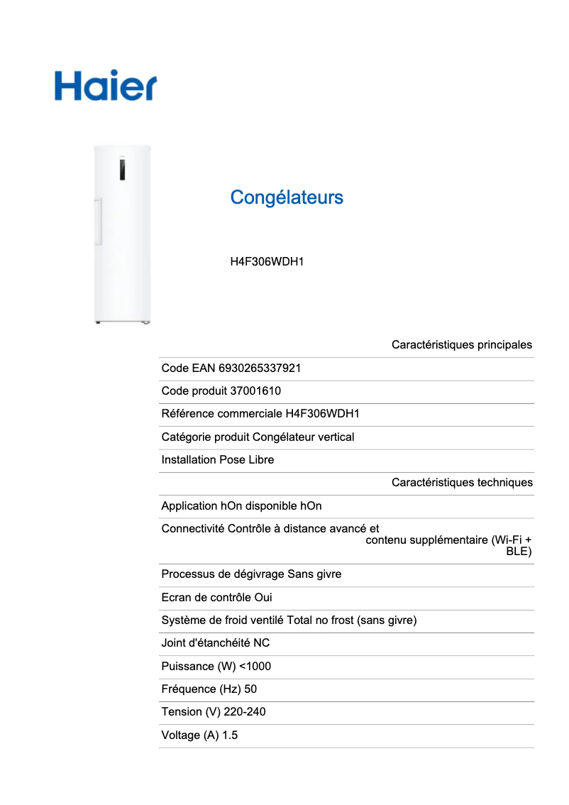 Image de la première page du manuel de l'appareil H4F306WDH1