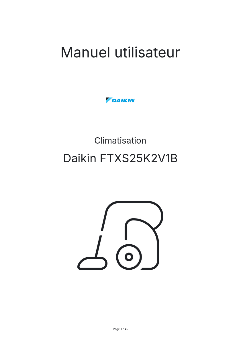 Page n°1 - Manuel utilisateur Daikin FTXS25K2V1B