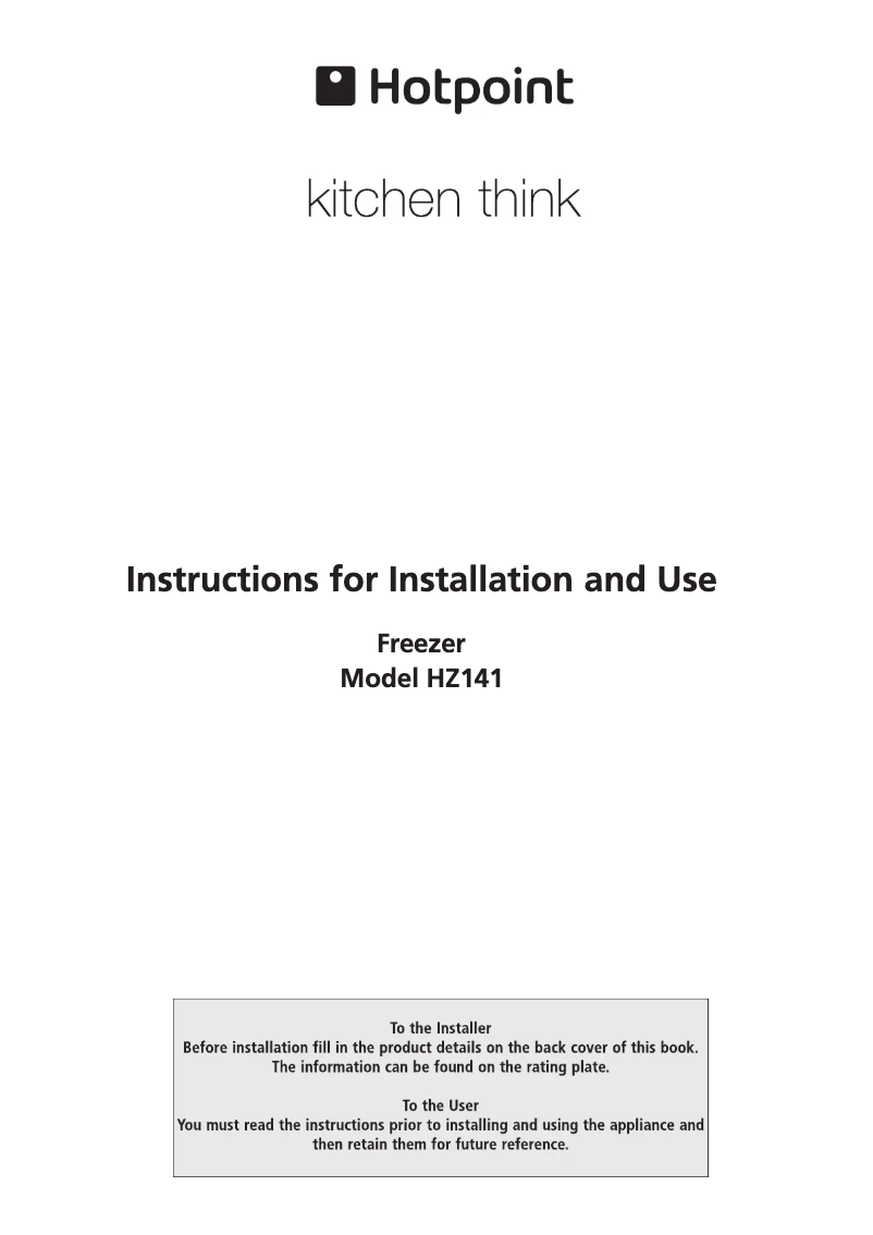 Page n°1 - Manuel utilisateur Hotpoint HZ141I